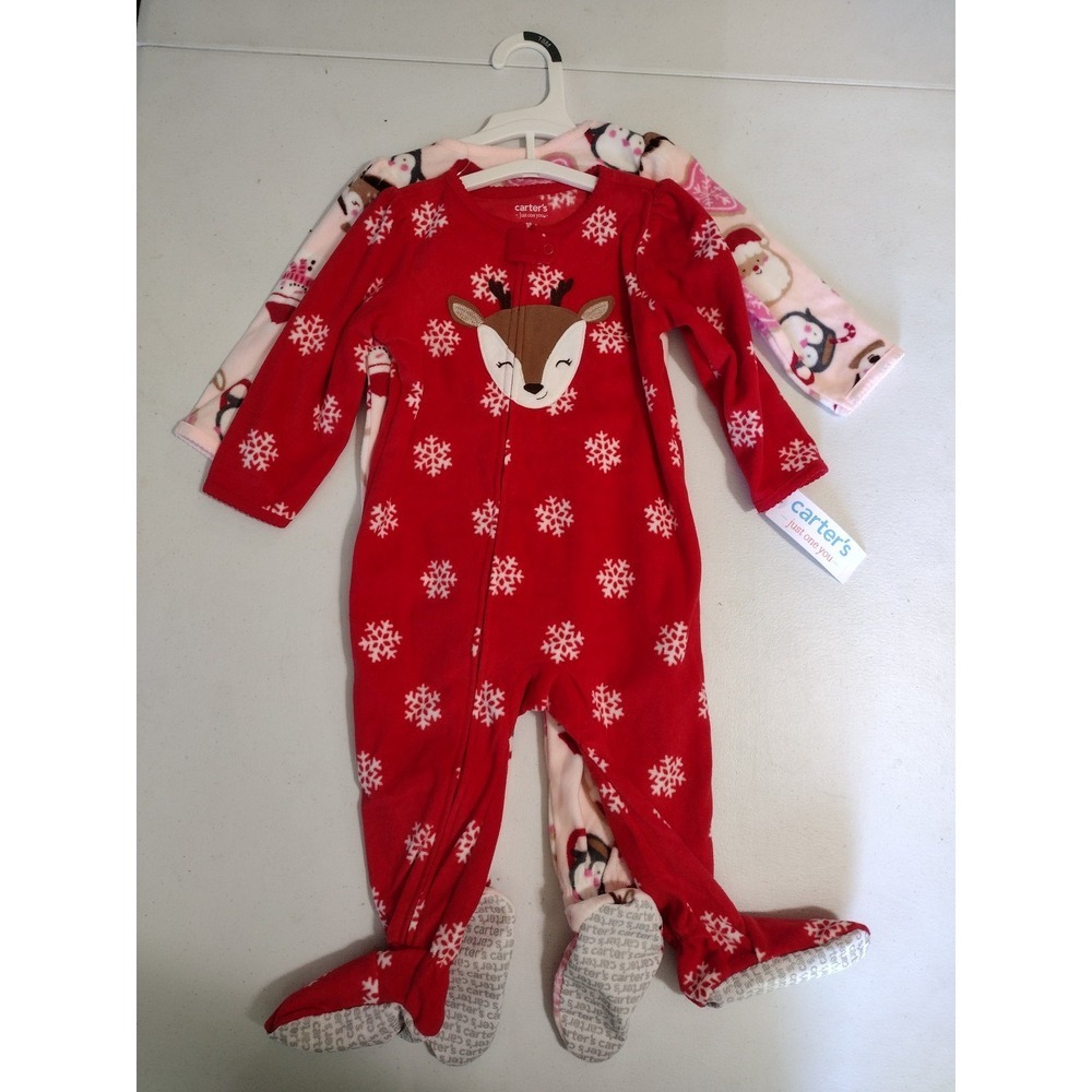 Carter's Just One You 18M Christmas Fleece Footed Sleeper 2-Pack Reindeer Santa